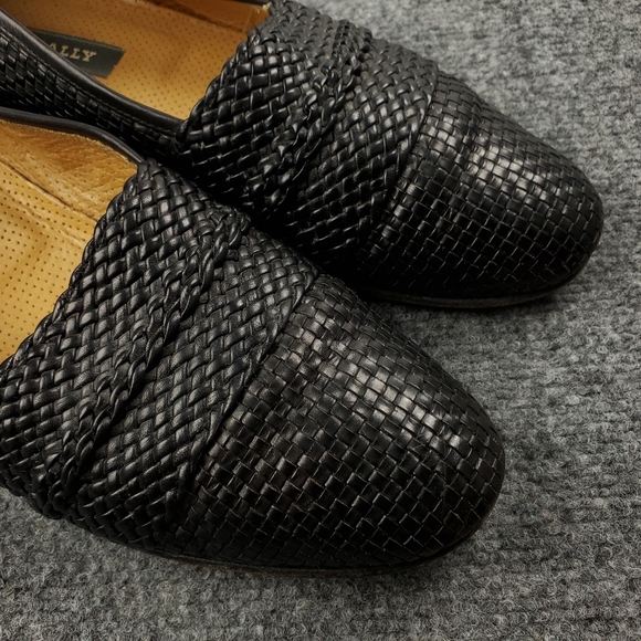Bally Loafers Mens 9.5 Basket Weave Woven Black Leather Dress Shoes Formal Italy main image 12